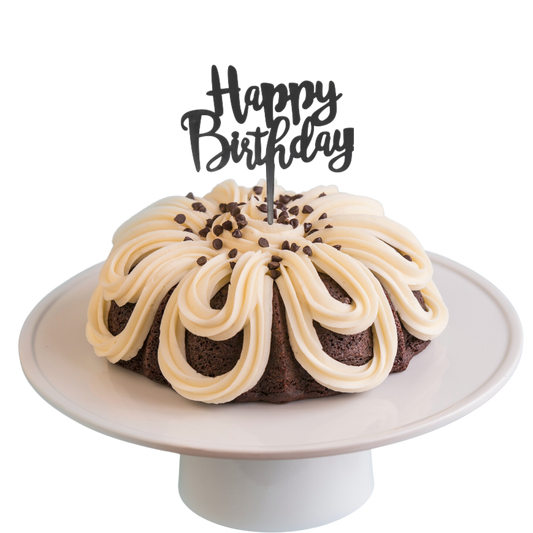 8" Big Bundt Cakes | Double Chocolate w/ "HAPPY BIRTHDAY" Black Cake Topper & Candle Holder