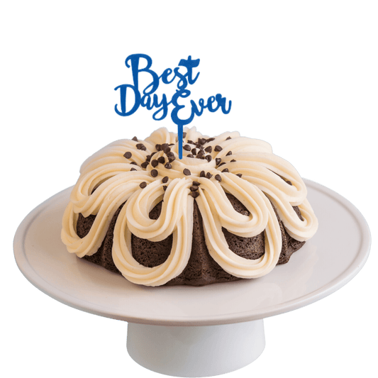8" Big Bundt Cakes | Double Chocolate w/ Blue "BEST DAY EVER" Candle Holder & Cake Topper