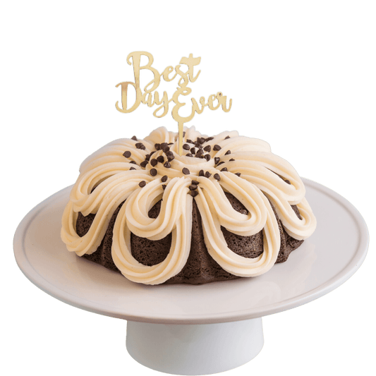 8" Big Bundt Cakes | Double Chocolate w/ Gold "BEST DAY EVER" Candle Holder & Cake Topper