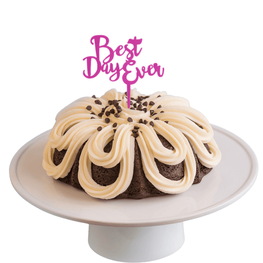 8" Big Bundt Cakes | Double Chocolate w/ Purple "BEST DAY EVER" Candle Holder & Cake Topper