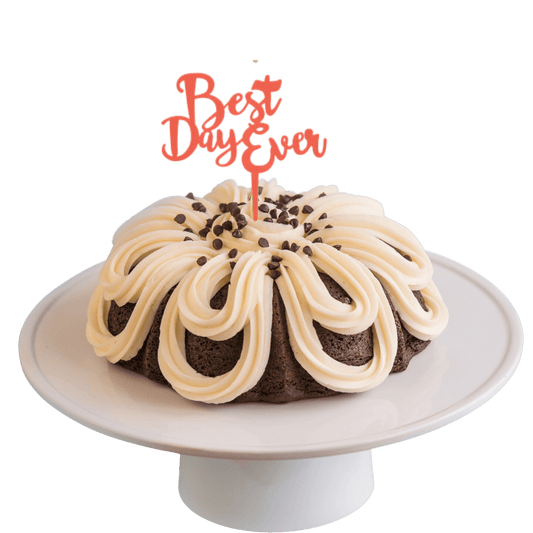 8" Big Bundt Cakes | Double Chocolate w/ Coral "BEST DAY EVER" Candle Holder & Cake Topper
