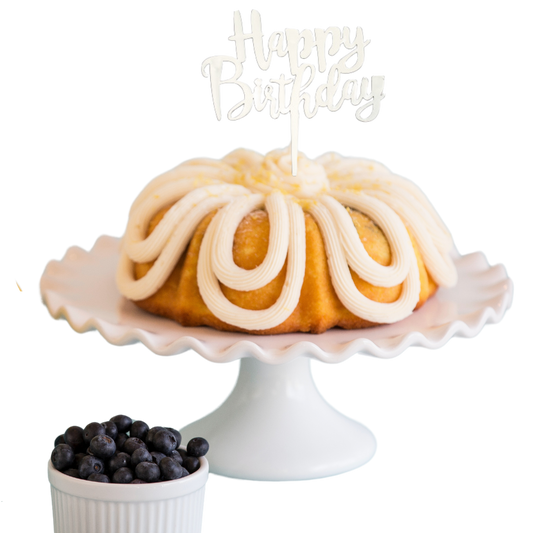 8" Big Bundt Cakes | Lemon Blueberry w/ "HAPPY BIRTHDAY" Silver Cake Topper & Candle Holder
