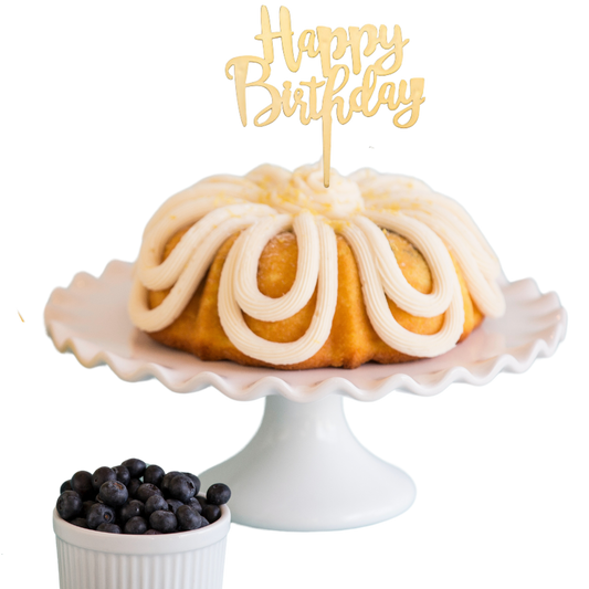 8" Big Bundt Cakes | Lemon Blueberry w/ "HAPPY BIRTHDAY" Gold Cake Topper & Candle Holder