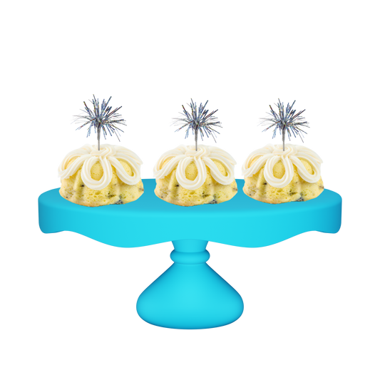 3" Bundties | Lemon Blueberry Bundt Cake w/ Holographic Silver Mylar Spray Cake Topper-Bundt Cakes-