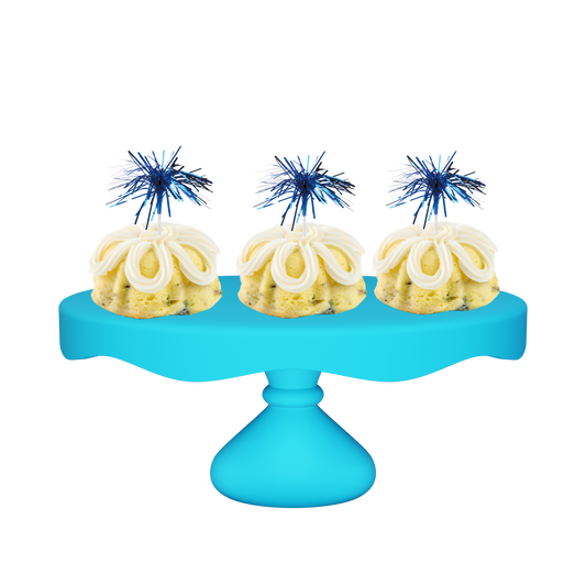 3" Bundties | Lemon Blueberry Bundt Cake w/ Blue Mylar Spray Cake Topper-Bundt Cakes-