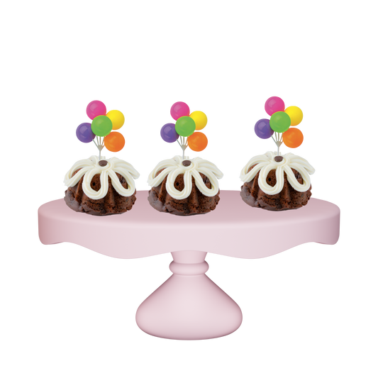3" Bundties | Double Chocolate Bundt Cake w/ Neon Balloon Cluster Cake Topper-Bundt Cakes-