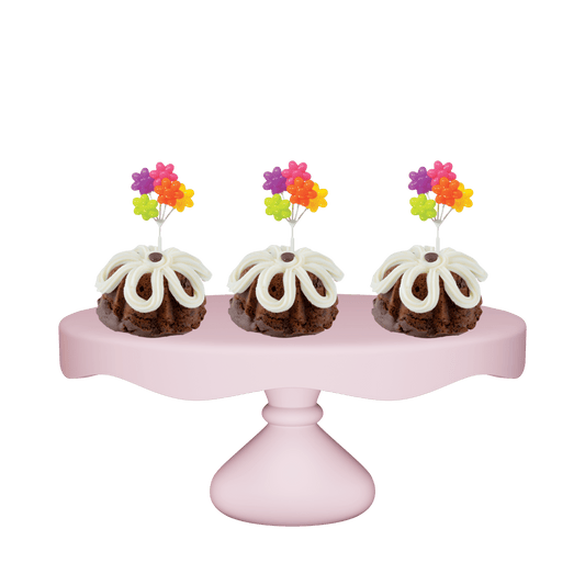 3" Bundties | Double Chocolate Bundt Cake w/ Flower Shaped Balloon Cluster Cake Topper-Bundt Cakes-