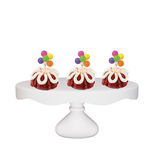 3" Bundties | Red Velvet Bundt Cake w/ Neon Balloon Cluster Cake Topper-Bundt Cakes-