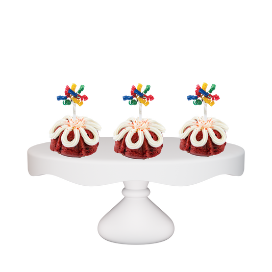 3" Bundties | Red Velvet Bundt Cake w/ 4-Color Primary Ribbon Cake Topper-Bundt Cakes-