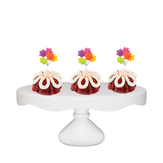 3" Bundties | Red Velvet Bundt Cake w/ Flower Shaped Balloon Cluster Cake Topper-Bundt Cakes-
