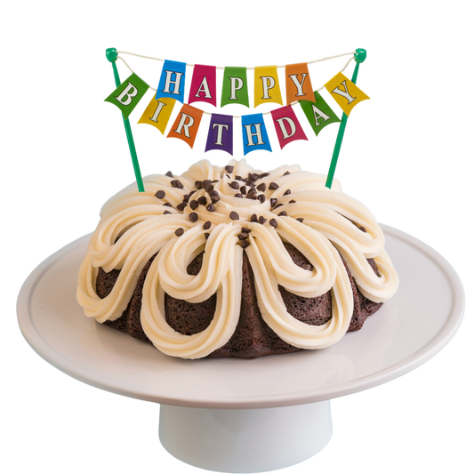 8" Big Bundt Cakes | Double Chocolate w/ "HAPPY BIRTHDAY" Cake Banner-
