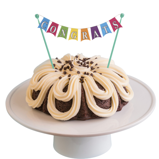 8" Big Bundt Cakes | Double Chocolate w/ "CONGRATS" Cake Banner-Bundt Cakes-