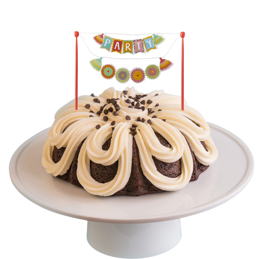 8" Big Bundt Cakes | Double Chocolate w/ "PARTY" Fiesta Cake Banner