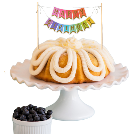 8" Big Bundt Cakes | Lemon Blueberry w/ "HAPPY BIRTHDAY" Colorful Cake Banner