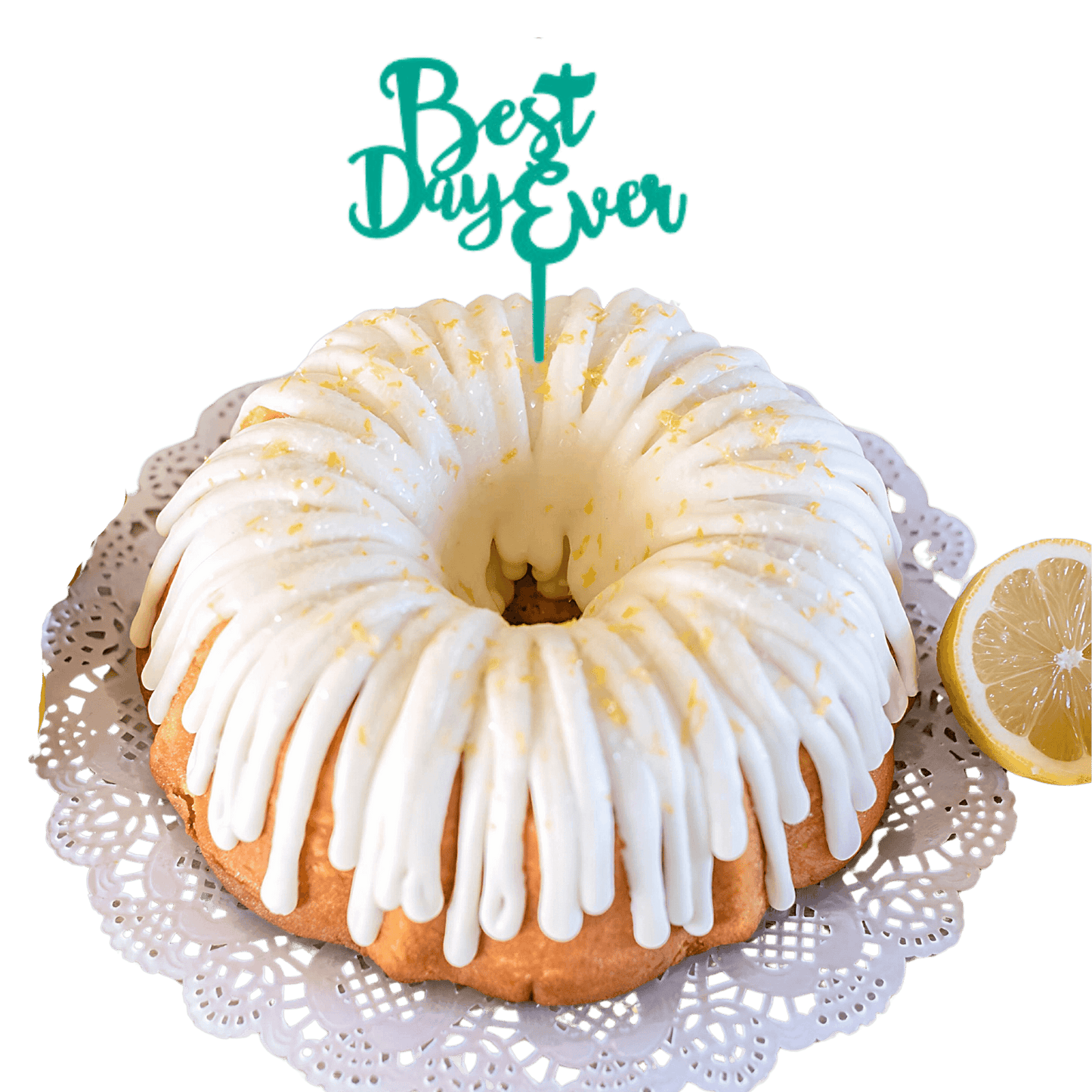 Lemon Squeeze Teal "BEST DAY EVER" Candle Holder Bundt Cake