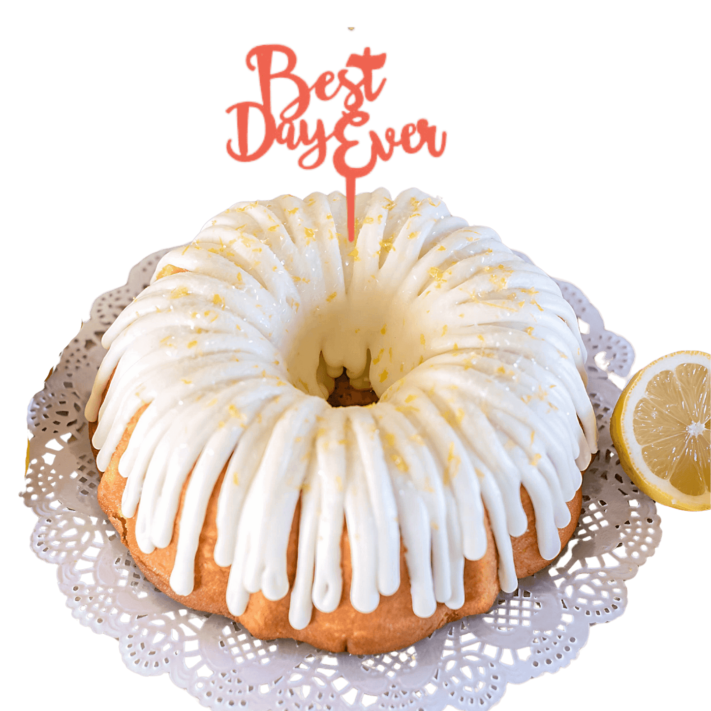 Lemon Squeeze Coral "BEST DAY EVER" Candle Holder Bundt Cake