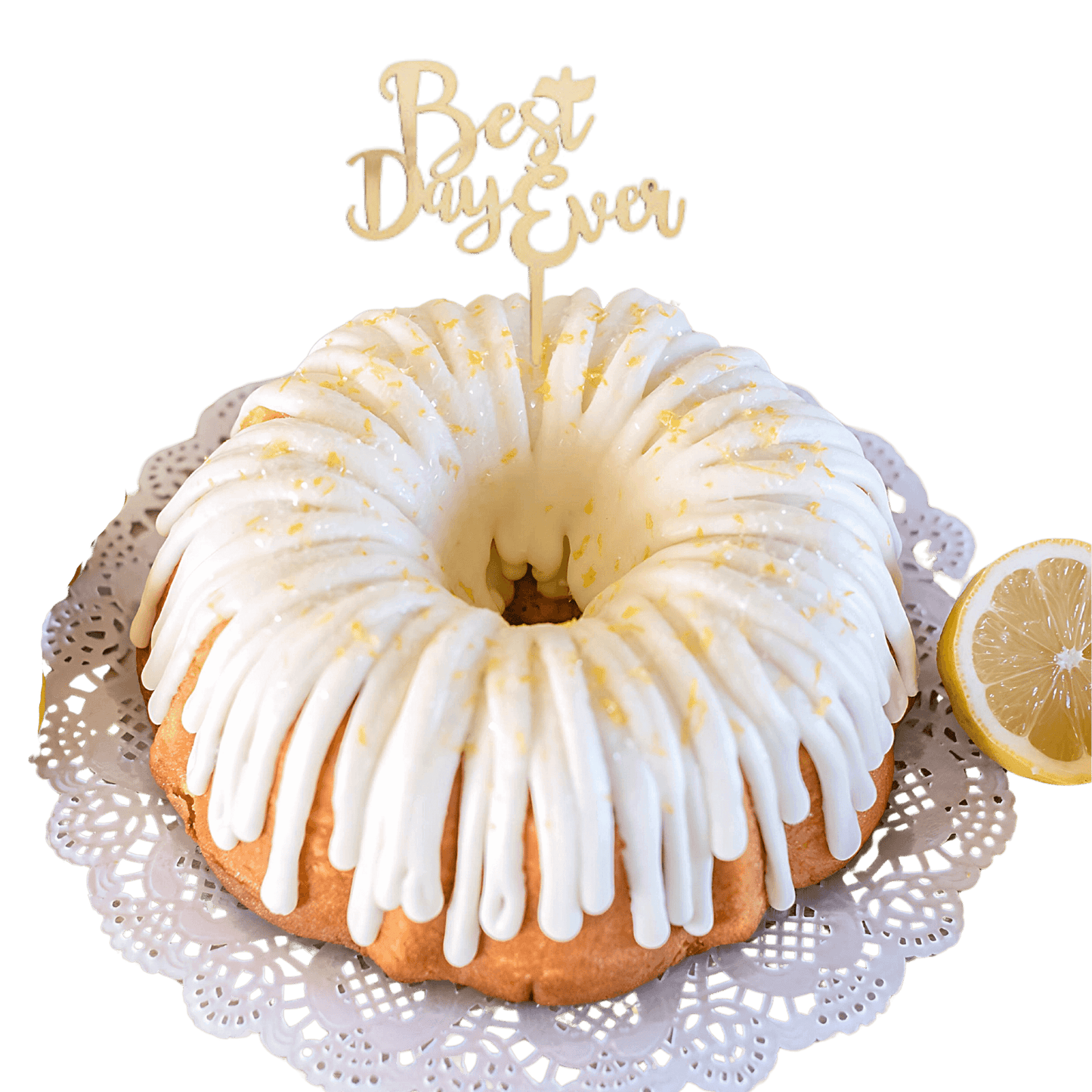 Lemon Squeeze Gold "BEST DAY EVER" Candle Holder Bundt Cake