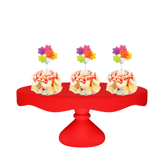 3" Bundties | Raspberry Truffle Bundt Cake w/ Flower Shaped Balloon Cluster Cake Topper-Bundt Cakes-