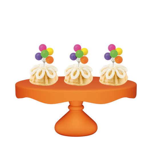 3" Bundties | Vanilla Bean Bundt Cake w/ Neon Balloon Cluster Cake Topper-Bundt Cakes-