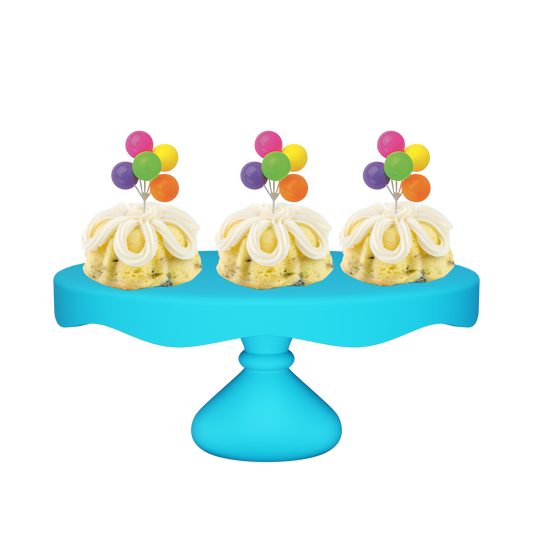 3" Bundties | Lemon Blueberry Bundt Cake w/ Neon Balloon Cluster Cake Topper-Bundt Cakes-