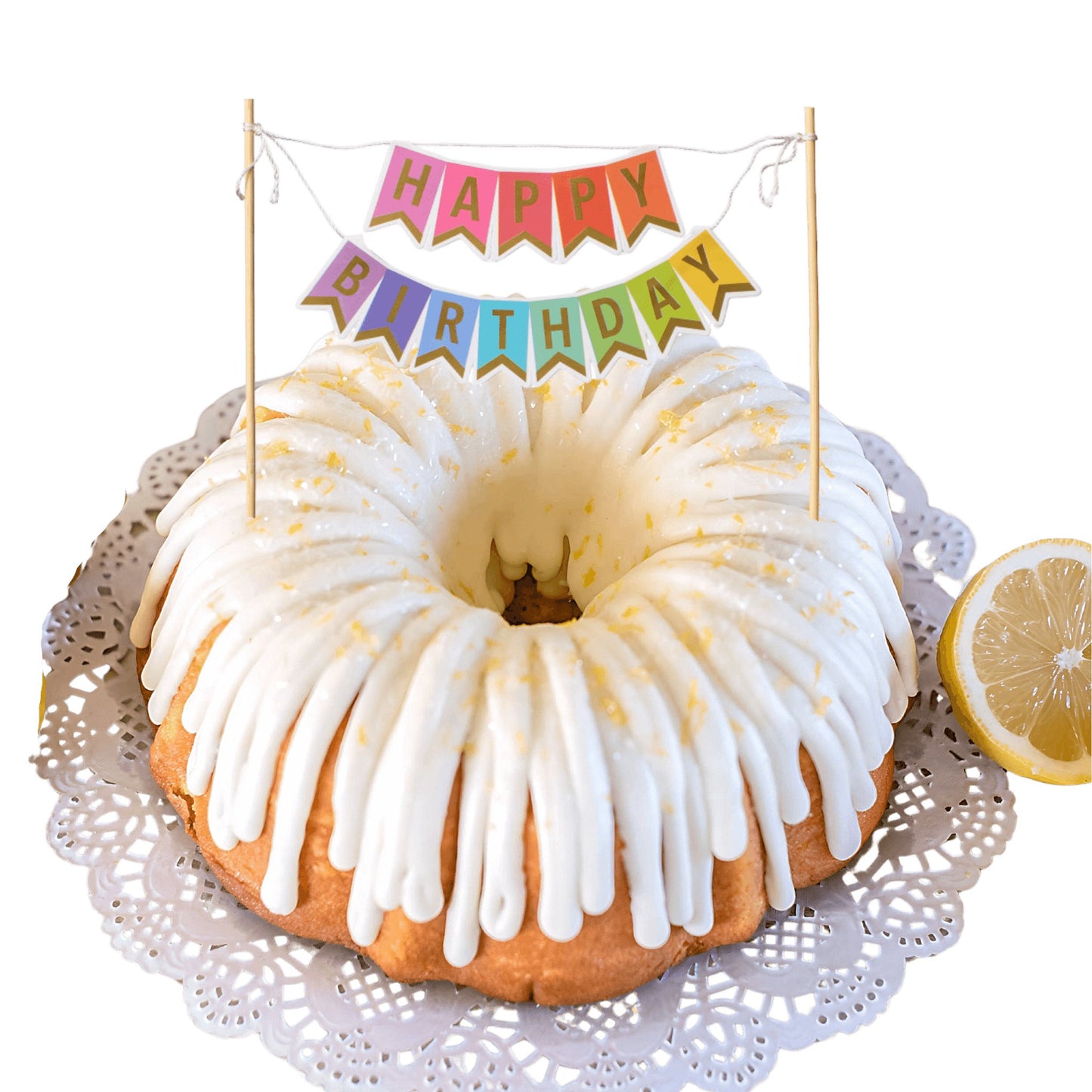 8" Shipping Big Bundt Cakes | "HAPPY BIRTHDAY" Awning Banner Bundt Cake