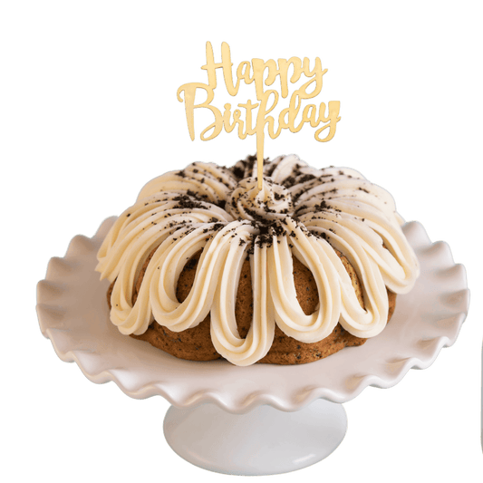 Cookies n' Cream Gold "HAPPY BIRTHDAY"Cake Topper & Candle Holder Bundt Cake-Wholesale Supplies-