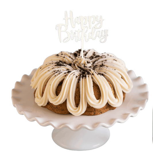 Cookies n' Cream Silver "HAPPY BIRTHDAY" Cake Topper & Candle Holder Bundt Cake-Wholesale Supplies-