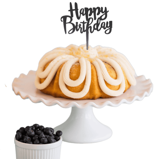 Lemon Blueberry Black "HAPPY BIRTHDAY" Cake Topper & Candle Holder Bundt Cake - Wholesale Supplies