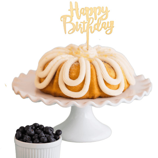 Lemon Blueberry Gold "HAPPY BIRTHDAY" Cake Topper & Candle Holder Bundt Cake - Wholesale Supplies