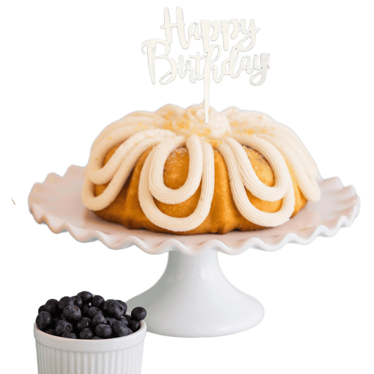 Lemon Blueberry Silver "HAPPY BIRTHDAY" Cake Topper & Candle Holder Bundt Cake - Wholesale Supplies