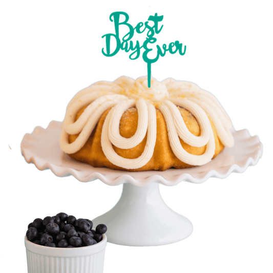 Lemon Blueberry Teal "BEST DAY EVER" Candle Holder Bundt Cake