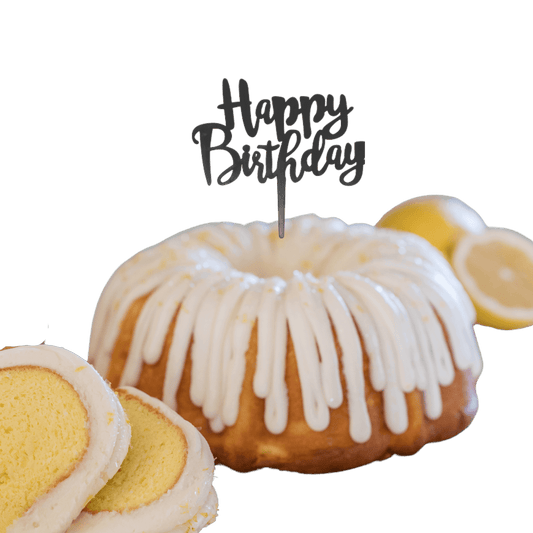 Lemon Squeeze Black "HAPPY BIRTHDAY" Cake Topper & Candle Holder Bundt Cake-Wholesale Supplies-