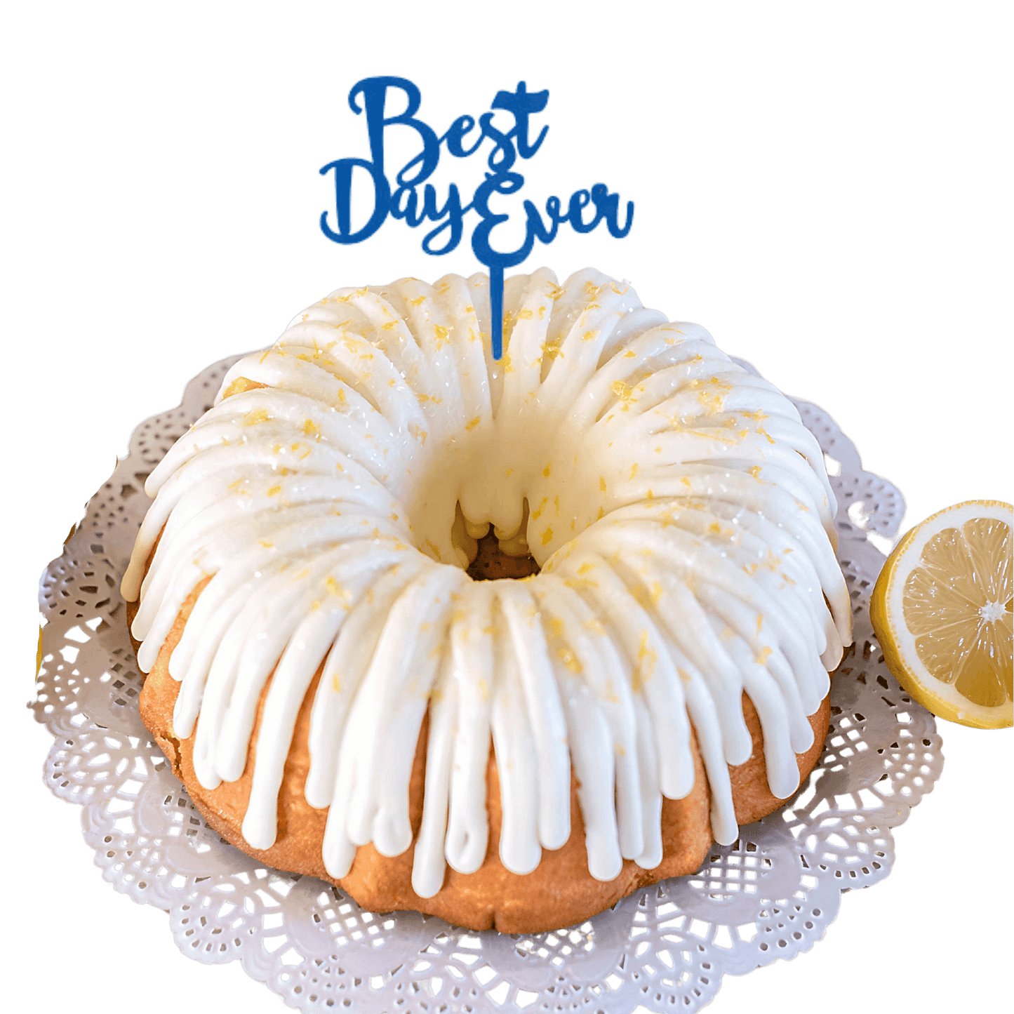 Lemon Squeeze Blue "BEST DAY EVER" Candle Holder Bundt Cake - Bundt Cakes