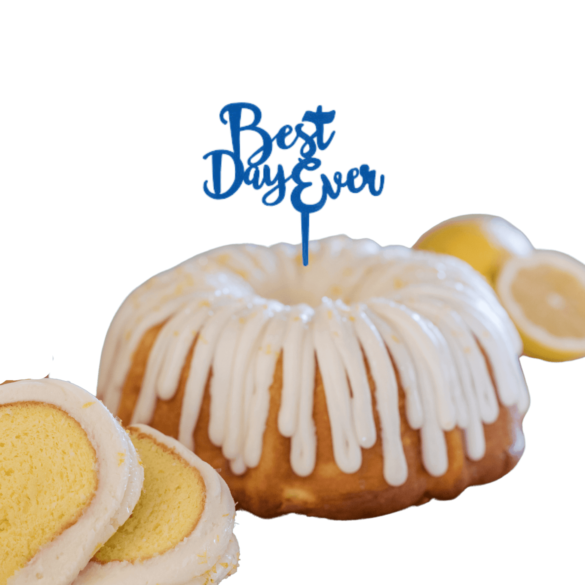 Lemon Squeeze Blue "BEST DAY EVER" Candle Holder Bundt Cake - Bundt Cakes