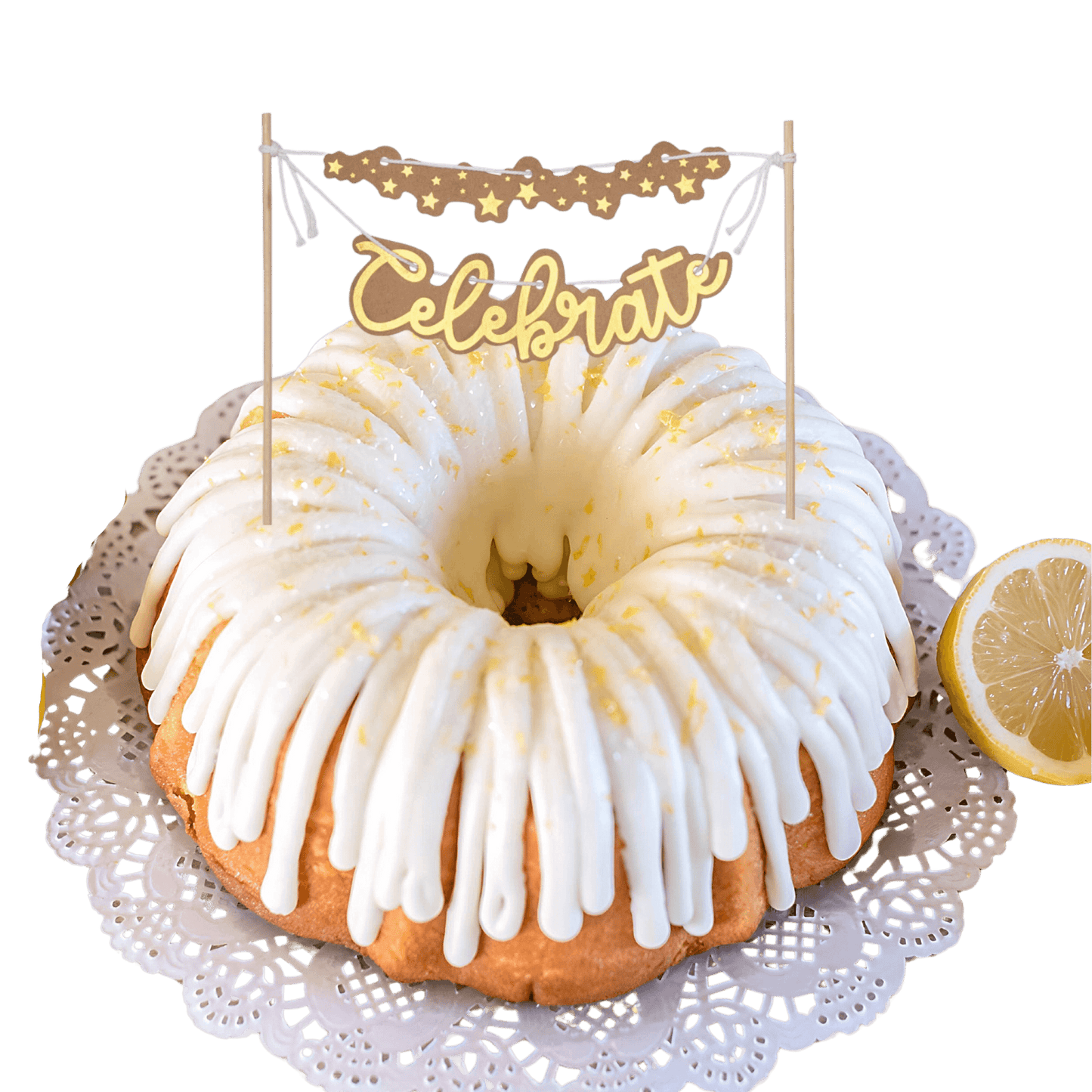 Lemon Squeeze "CELEBRATE" Banner Bundt Cake