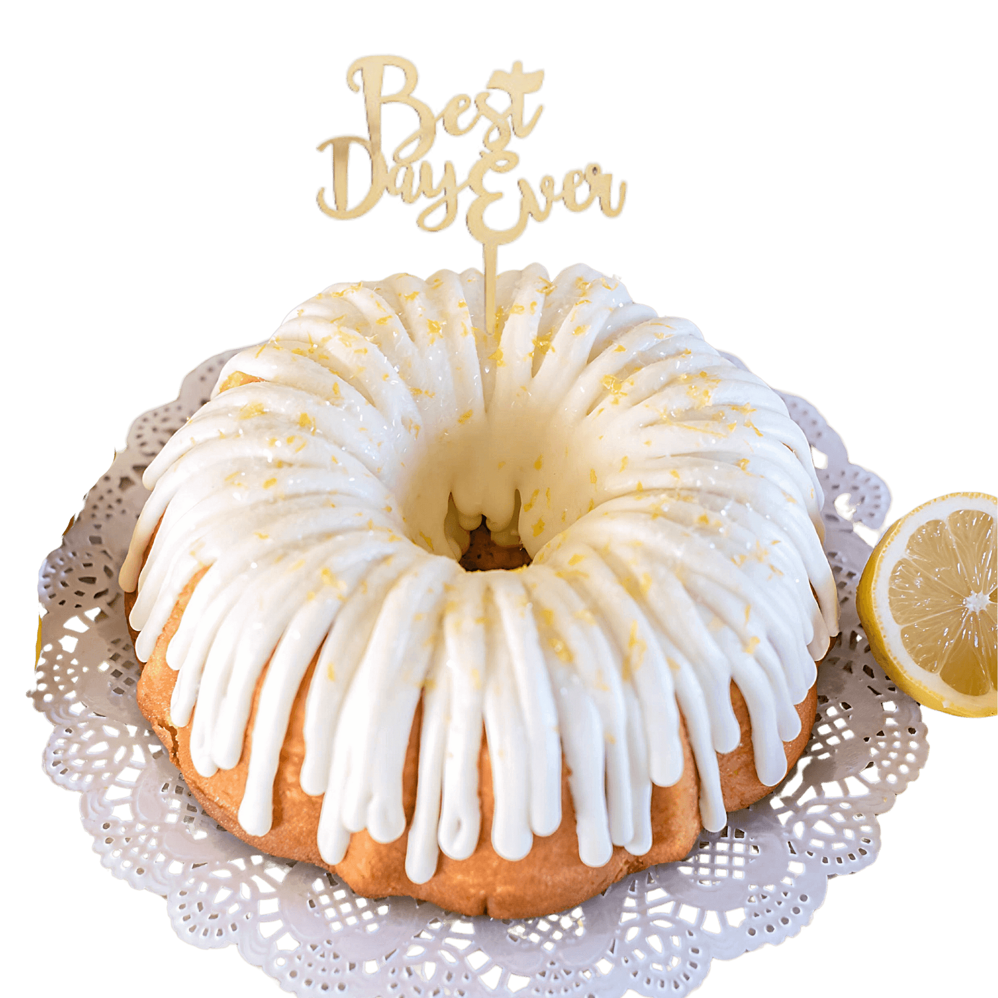 Lemon Squeeze Gold "BEST DAY EVER" Candle Holder Bundt Cake - Bundt Cakes