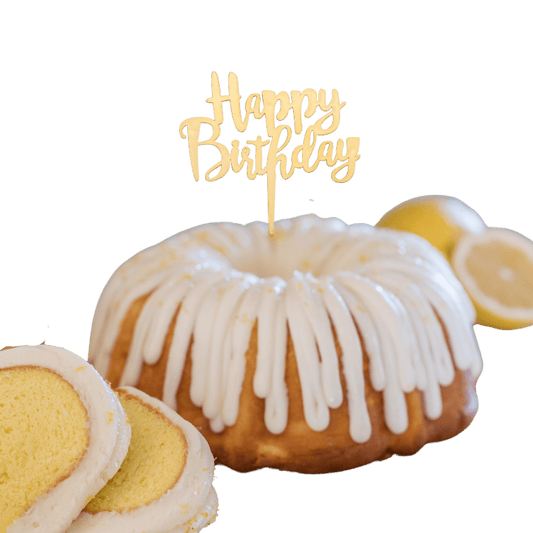 Lemon Squeeze Gold "HAPPY BIRTHDAY" Cake Topper & Candle Holder Bundt Cake-Wholesale Supplies-