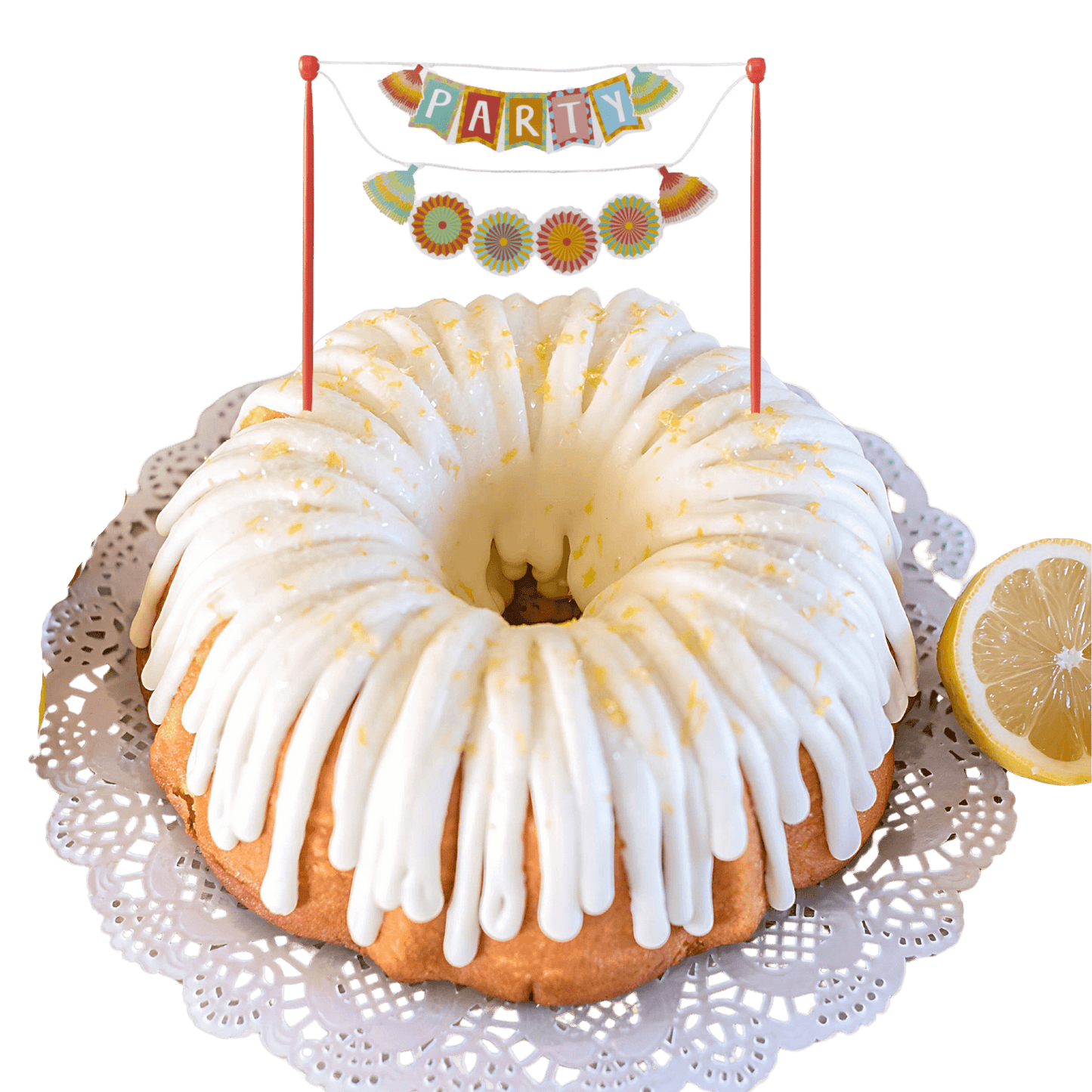 Lemon Squeeze "PARTY" Fiesta Cake Banner Bundt Cake