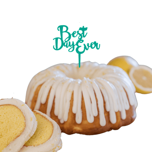 Lemon Squeeze Teal "BEST DAY EVER" Candle Holder Bundt Cake