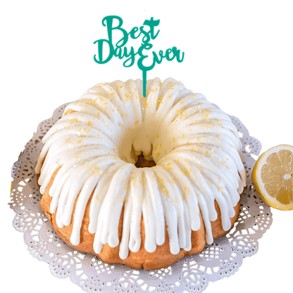 Lemon Squeeze Teal "BEST DAY EVER" Candle Holder Bundt Cake