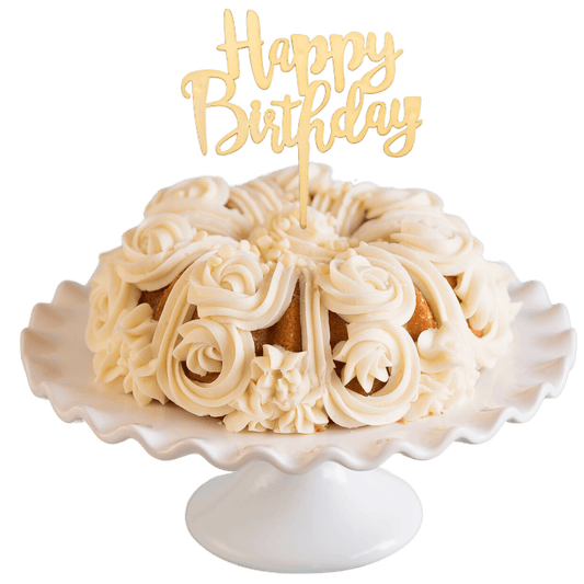 Raspberry Truffle Gold "HAPPY BIRTHDAY" Cake Topper & Candle Holder Bundt Cake-Wholesale Supplies-