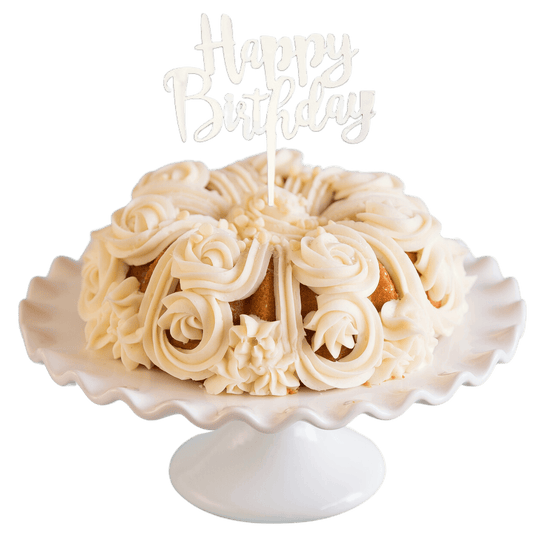 Raspberry Truffle "HAPPY BIRTHDAY" Silver Cake Topper & Candle Holder Bundt Cake-Wholesale Supplies-