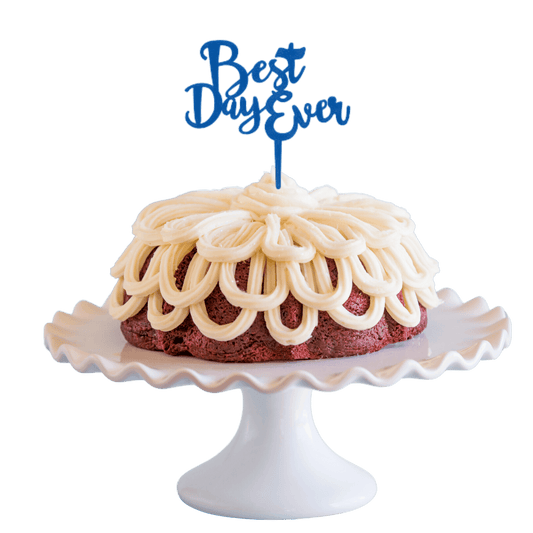 Red Velvet Blue "BEST DAY EVER" Candle Holder Bundt Cake