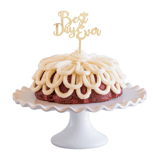 Red Velvet Gold "BEST DAY EVER" Candle Holder Bundt Cake