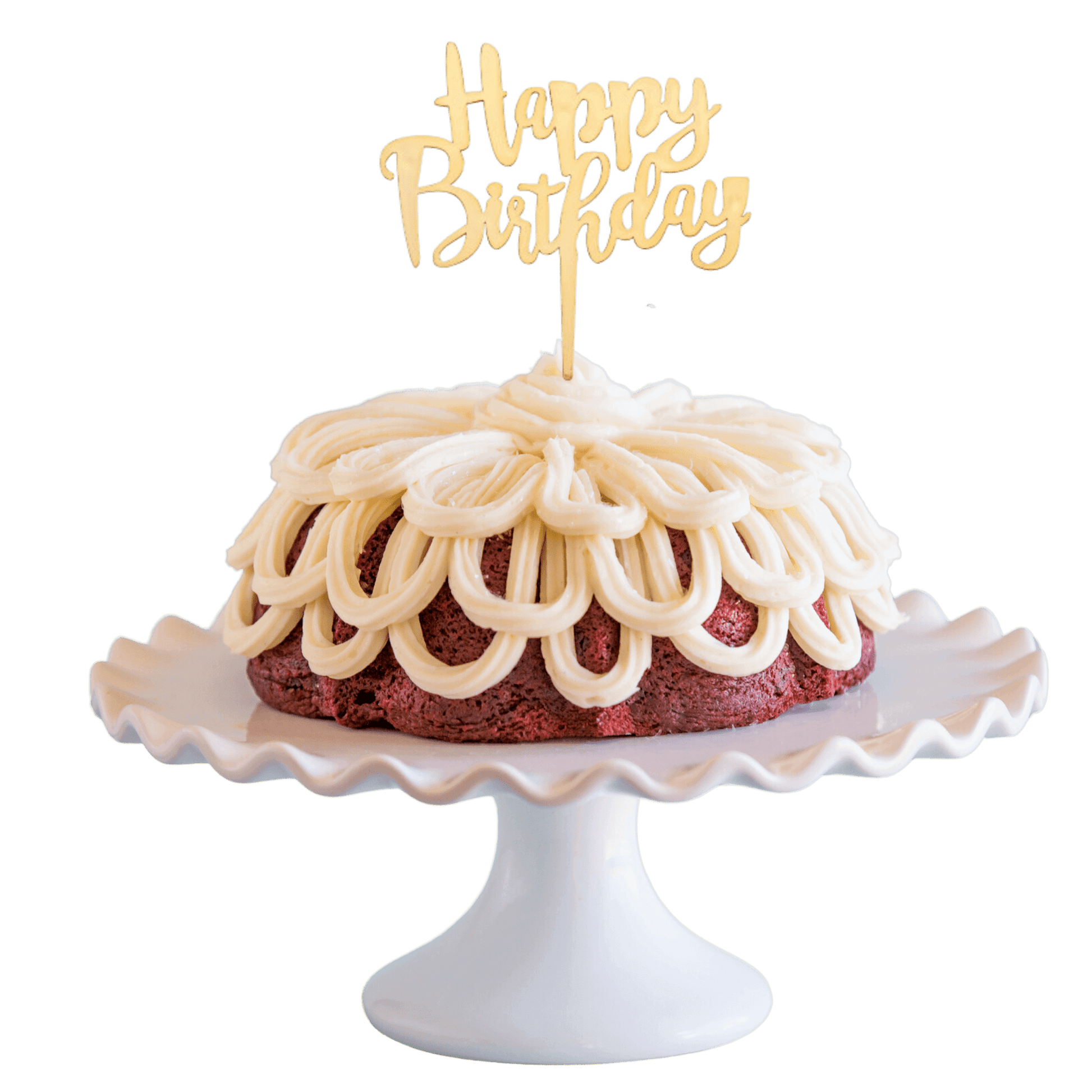 Red Velvet Gold "HAPPY BIRTHDAY" Cake Topper & Candle Holder Bundt Cake - Wholesale Supplies