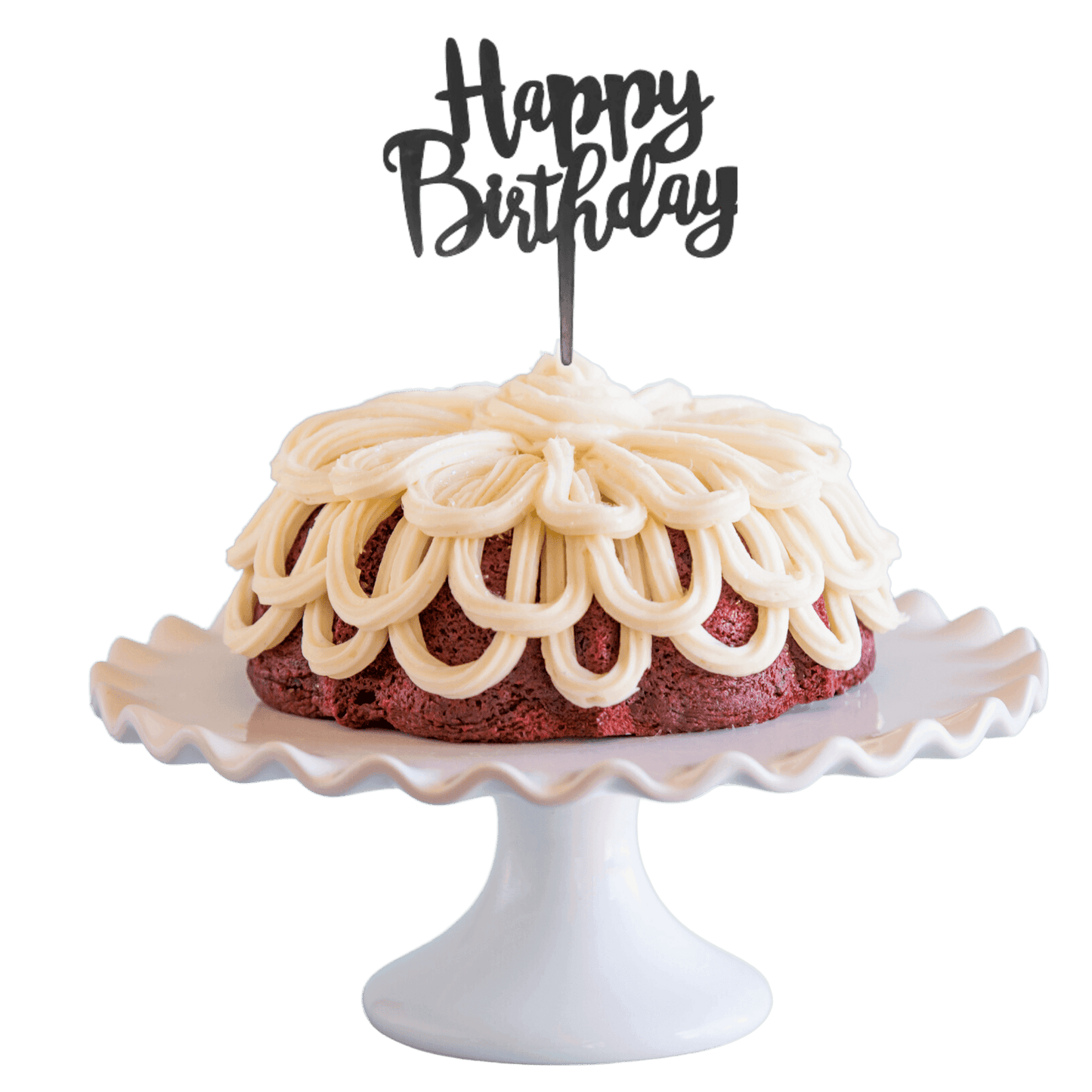 Red Velvet "HAPPY BIRTHDAY" Black Cake Topper & Candle Holder Bundt Cake