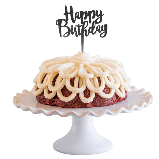 Red Velvet "HAPPY BIRTHDAY" Black Cake Topper & Candle Holder Bundt Cake - Wholesale Supplies