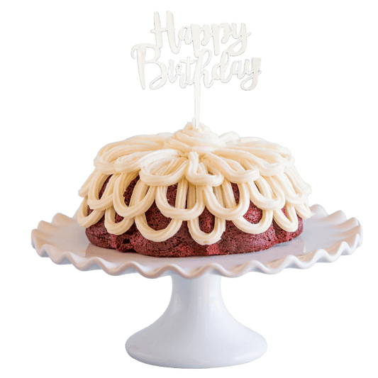 Red Velvet "HAPPY BIRTHDAY" Silver Cake Topper & Candle Holder Bundt Cake - Wholesale Supplies