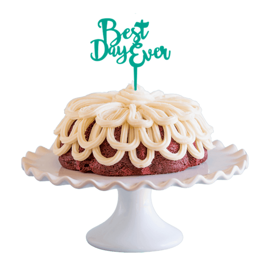 Red Velvet Teal "BEST DAY EVER" Candle Holder Bundt Cake