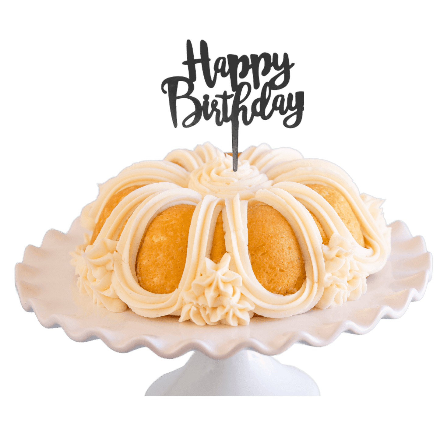 Vanilla Bean Black "HAPPY BIRTHDAY" Cake Topper & Candle Holder Bundt Cake